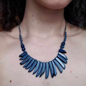 Navy Blue Handmade Tagua (Plant Ivory) Necklace